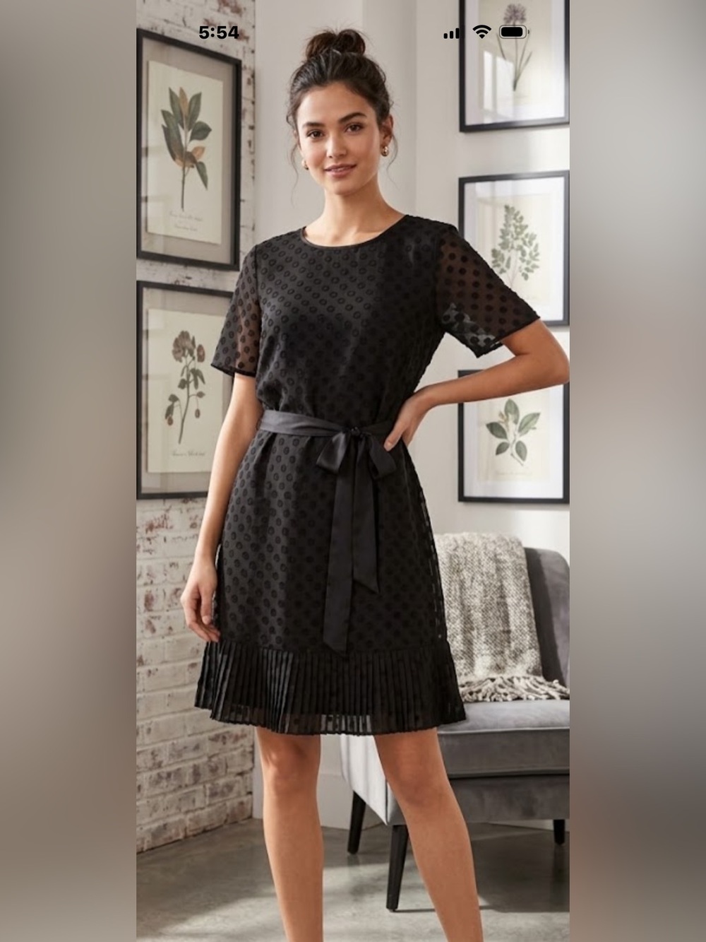 $139 NWT ANN TAYLOR Black Polka Dot Burnout Sheer Short Sleeve Dress Size L